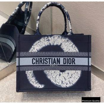 Dior Small Book Tote Bag in Blue Multicolor Tie Embroidery 2020 (vivi-20090907)