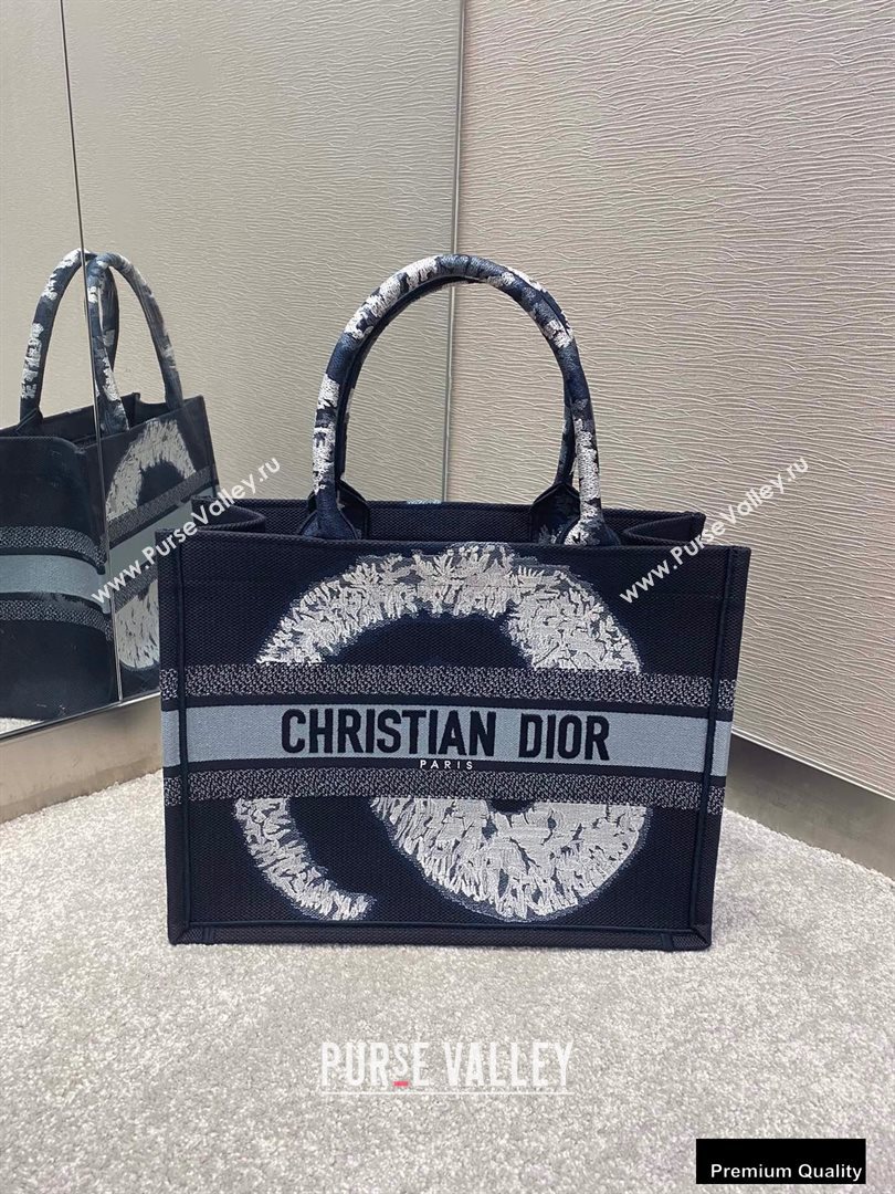 Dior Small Book Tote Bag in Blue Multicolor Tie Embroidery 2020 (vivi-20090907)