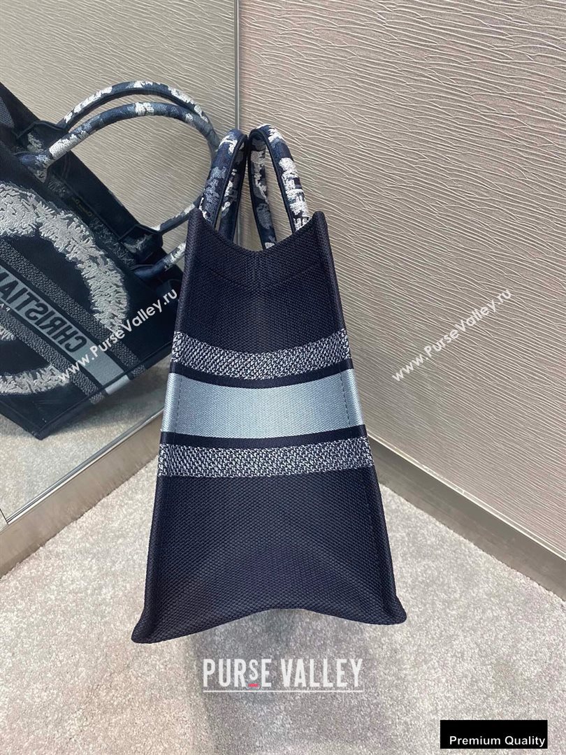 Dior Small Book Tote Bag in Blue Multicolor Tie Embroidery 2020 (vivi-20090907)