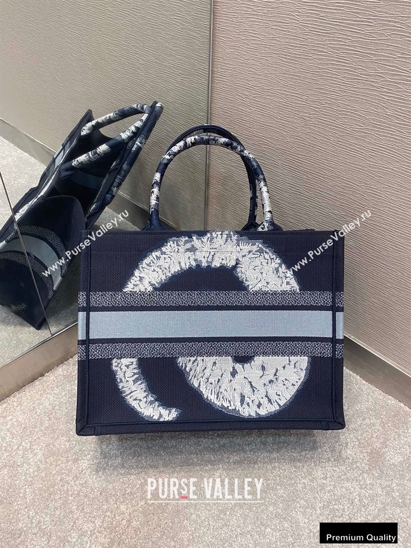 Dior Small Book Tote Bag in Blue Multicolor Tie Embroidery 2020 (vivi-20090907)