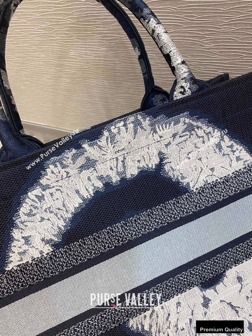 Dior Small Book Tote Bag in Blue Multicolor Tie Embroidery 2020 (vivi-20090907)