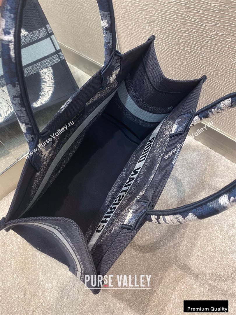 Dior Small Book Tote Bag in Blue Multicolor Tie Embroidery 2020 (vivi-20090907)