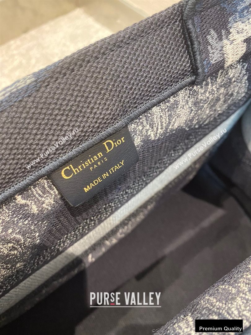 Dior Small Book Tote Bag in Blue Multicolor Tie Embroidery 2020 (vivi-20090907)