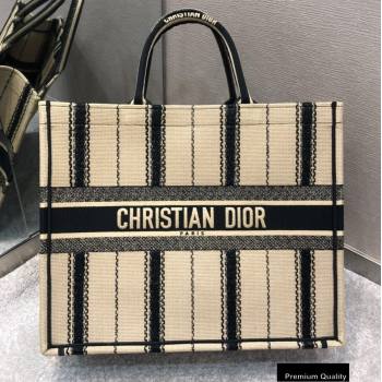 Dior Book Tote Bag in Embroidered Bayadère Black/Beige 2020 (vivi-20090910)