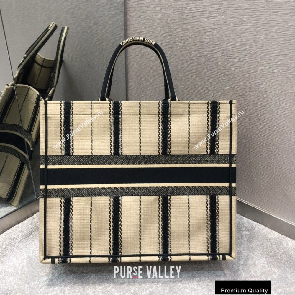 Dior Book Tote Bag in Embroidered Bayadère Black/Beige 2020 (vivi-20090910)