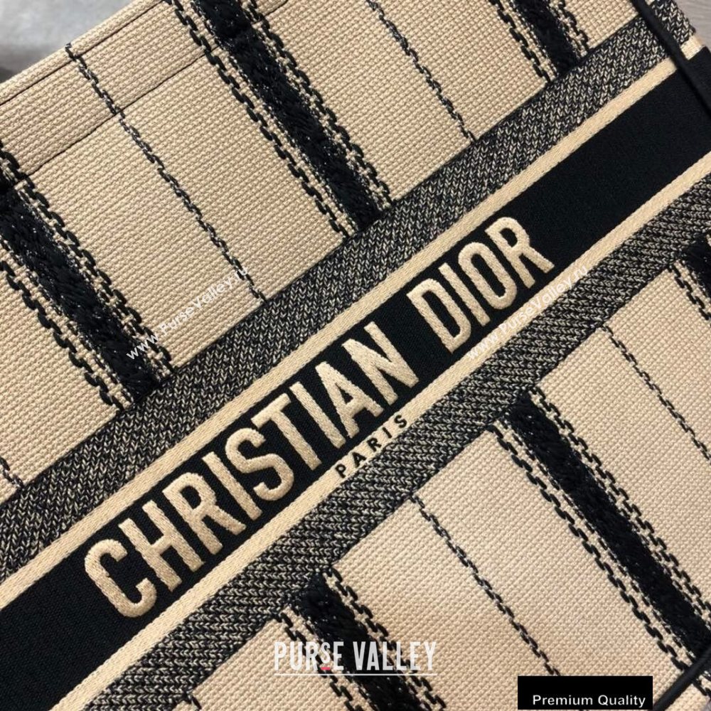 Dior Book Tote Bag in Embroidered Bayadère Black/Beige 2020 (vivi-20090910)