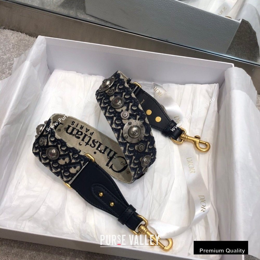 Dior Oblique Embroidery Shoulder Strap with Medallions Dark Blue (vivi-20090923)