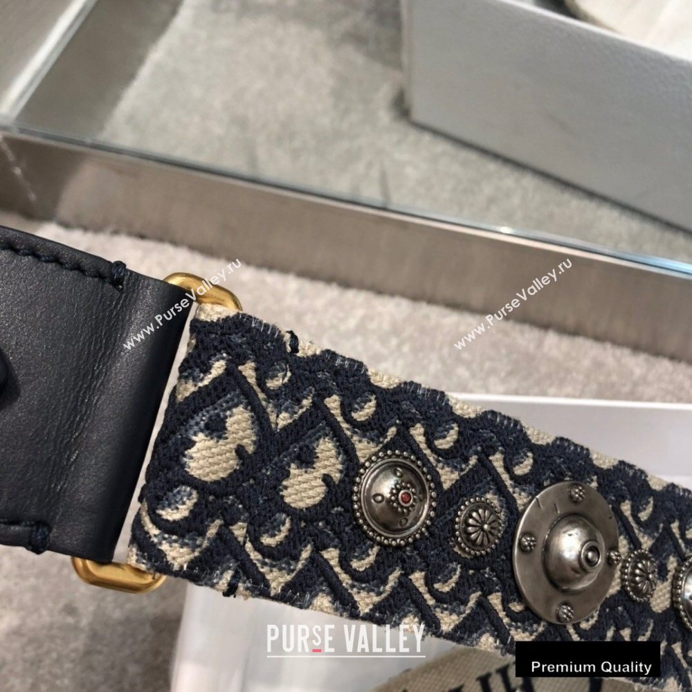 Dior Oblique Embroidery Shoulder Strap with Medallions Dark Blue (vivi-20090923)