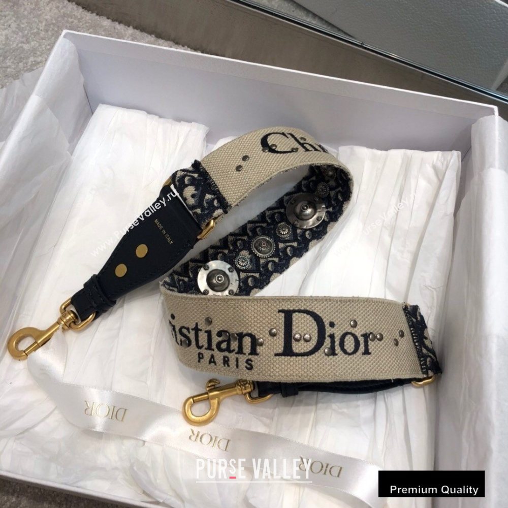 Dior Oblique Embroidery Shoulder Strap with Medallions Dark Blue (vivi-20090923)