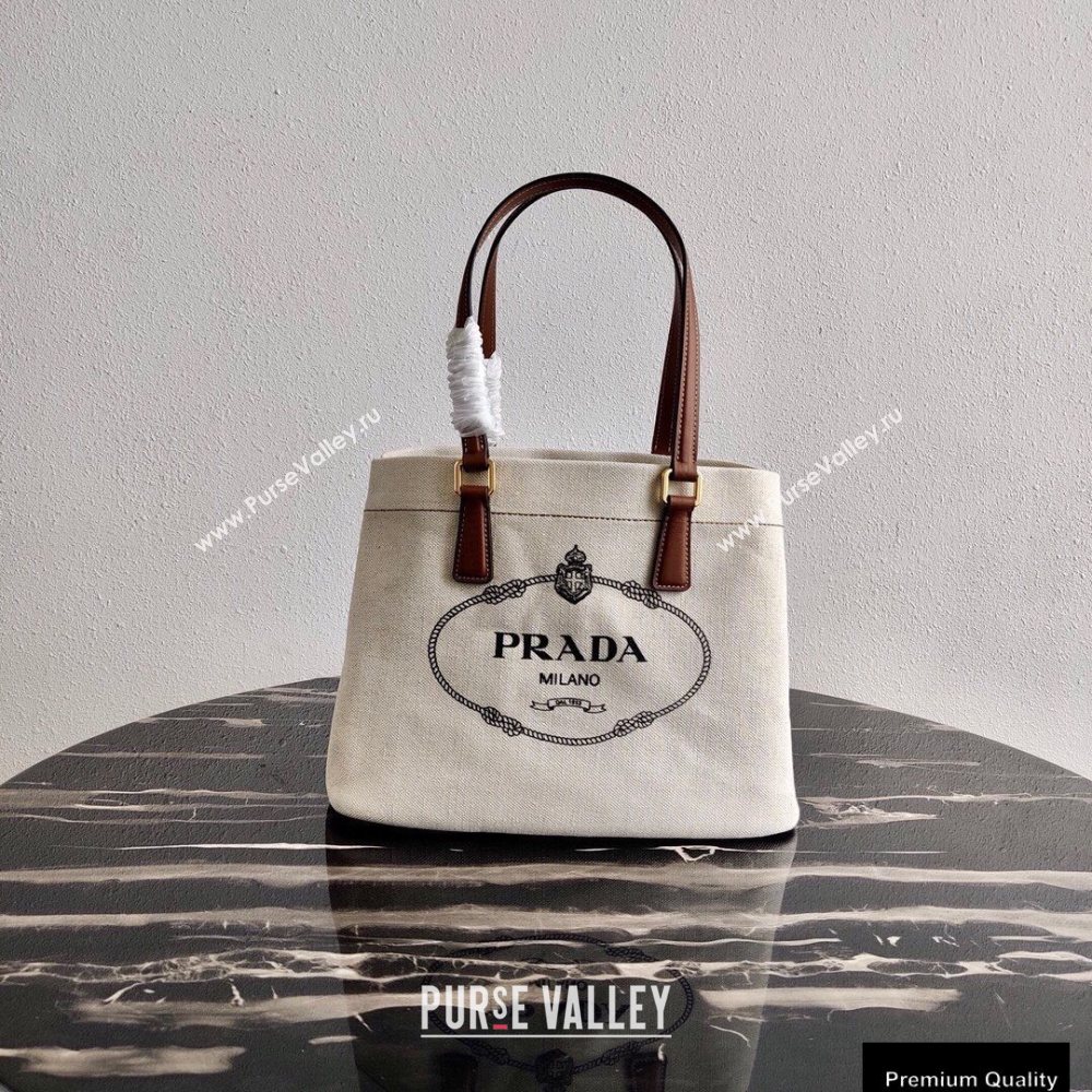 Prada Small Linen Blend and Leather Tote Bag 1BG356 2020 (ziyin-20091129)