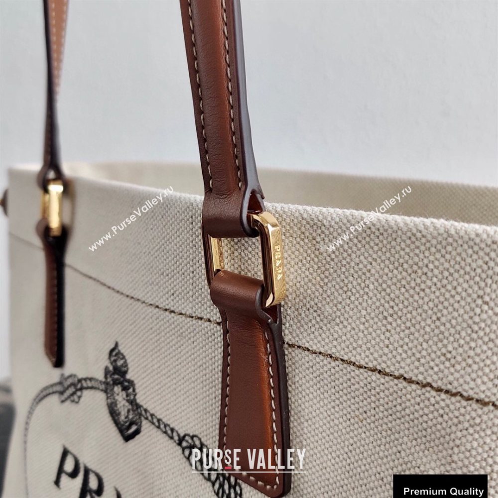 Prada Small Linen Blend and Leather Tote Bag 1BG356 2020 (ziyin-20091129)