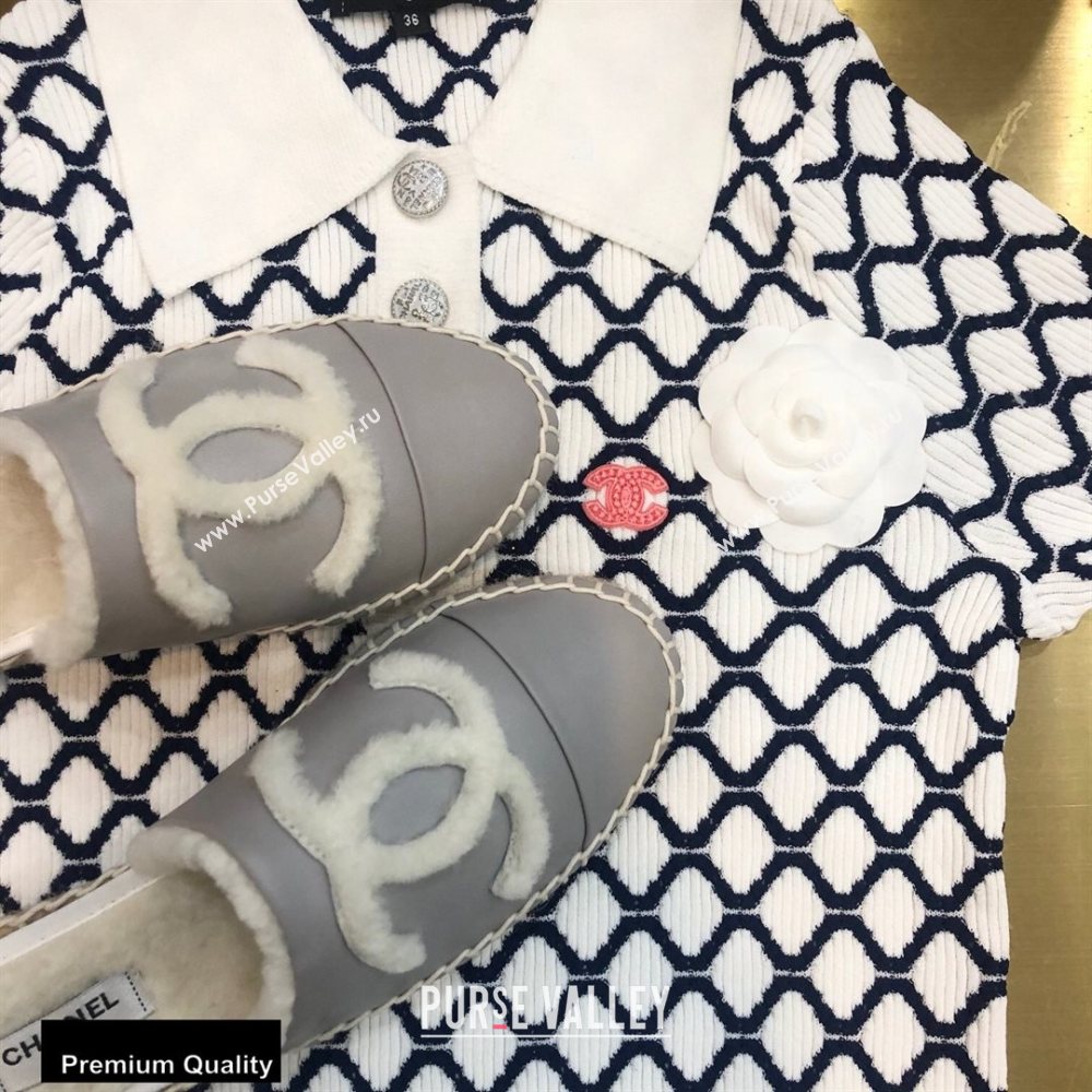 Chanel Shearling Fur Lining CC Logo Espadrilles Mules Gray 2020 (kewei-20091210)