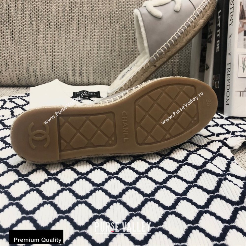 Chanel Shearling Fur Lining CC Logo Espadrilles Mules Gray 2020 (kewei-20091210)