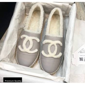 Chanel Shearling Fur Lining CC Logo Espadrilles Gray 2020 (kewei-20091203)