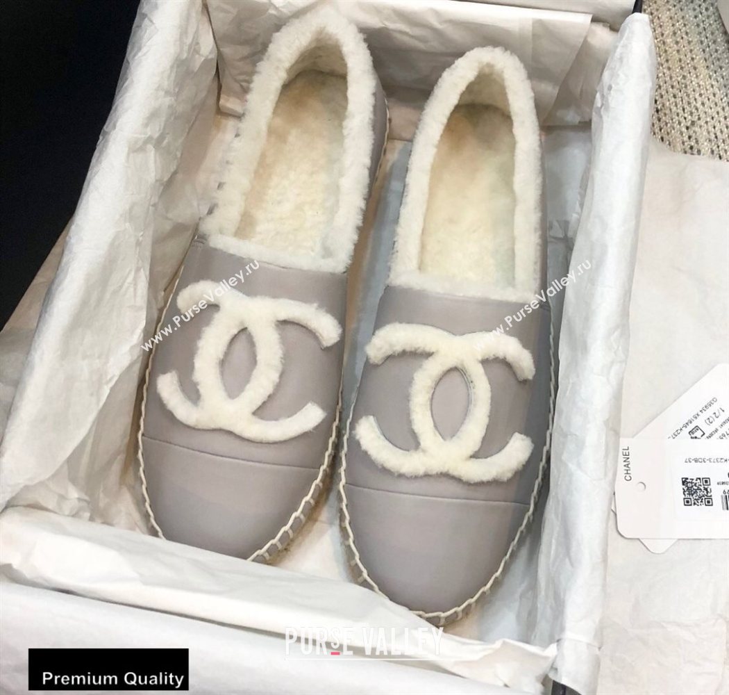 Chanel Shearling Fur Lining CC Logo Espadrilles Gray 2020 (kewei-20091203)