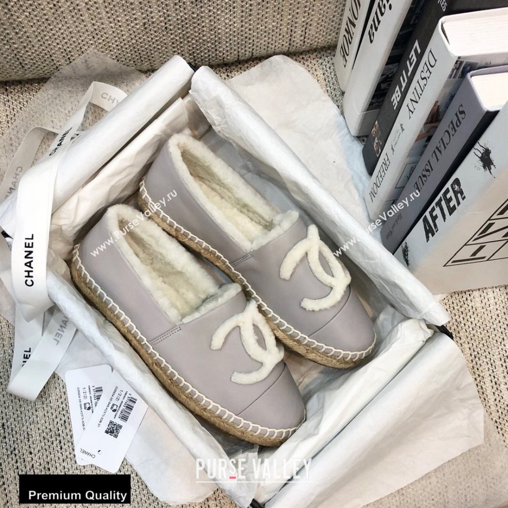 Chanel Shearling Fur Lining CC Logo Espadrilles Gray 2020 (kewei-20091203)