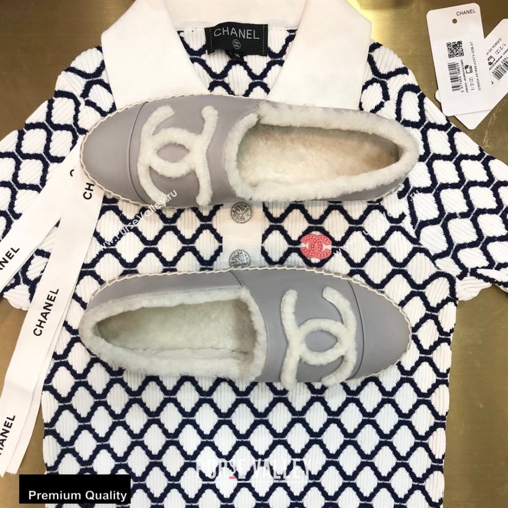 Chanel Shearling Fur Lining CC Logo Espadrilles Gray 2020 (kewei-20091203)