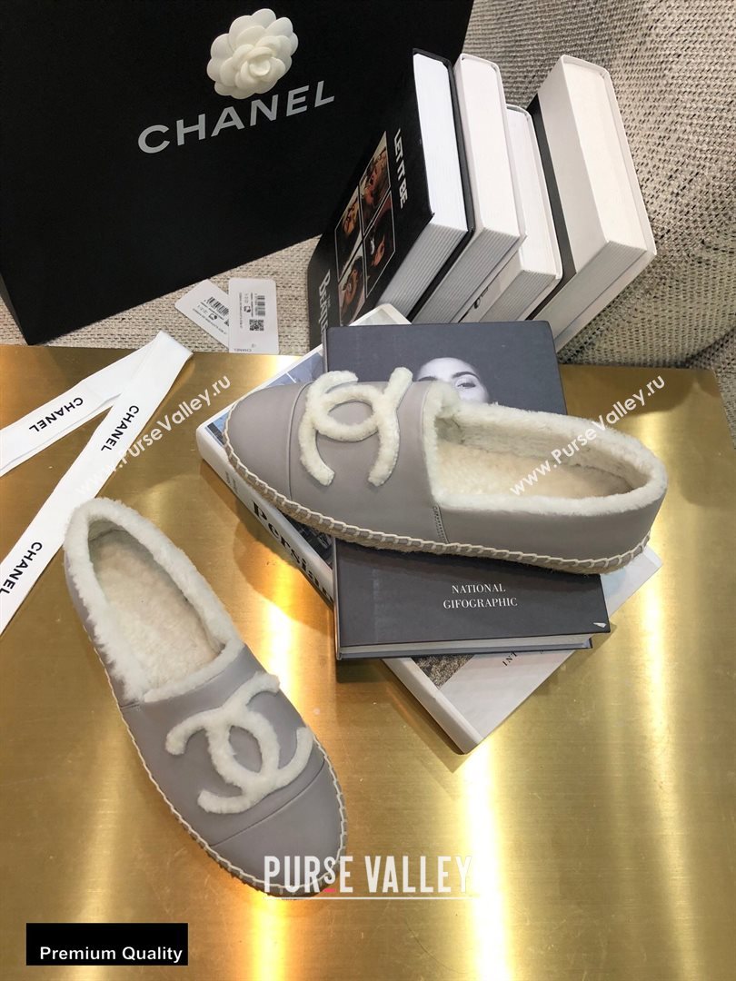 Chanel Shearling Fur Lining CC Logo Espadrilles Gray 2020 (kewei-20091203)