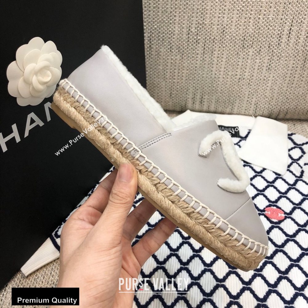 Chanel Shearling Fur Lining CC Logo Espadrilles Gray 2020 (kewei-20091203)