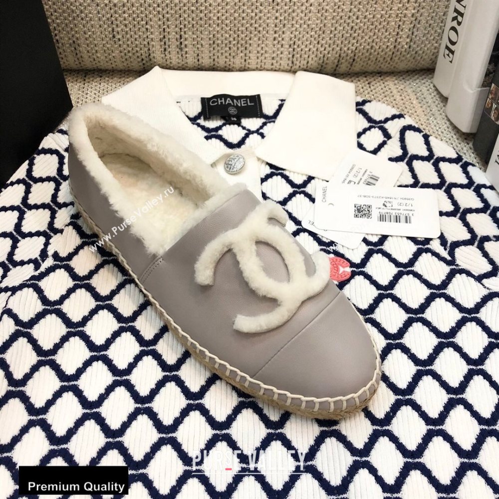 Chanel Shearling Fur Lining CC Logo Espadrilles Gray 2020 (kewei-20091203)