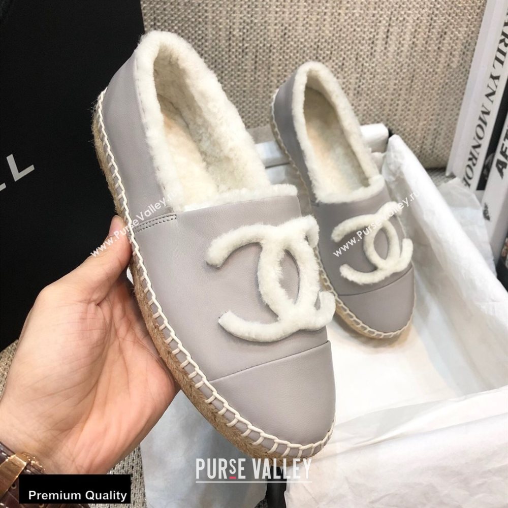 Chanel Shearling Fur Lining CC Logo Espadrilles Gray 2020 (kewei-20091203)