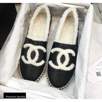 Chanel Shearling Fur Lining CC Logo Espadrilles Black 2020 (kewei-20091201)