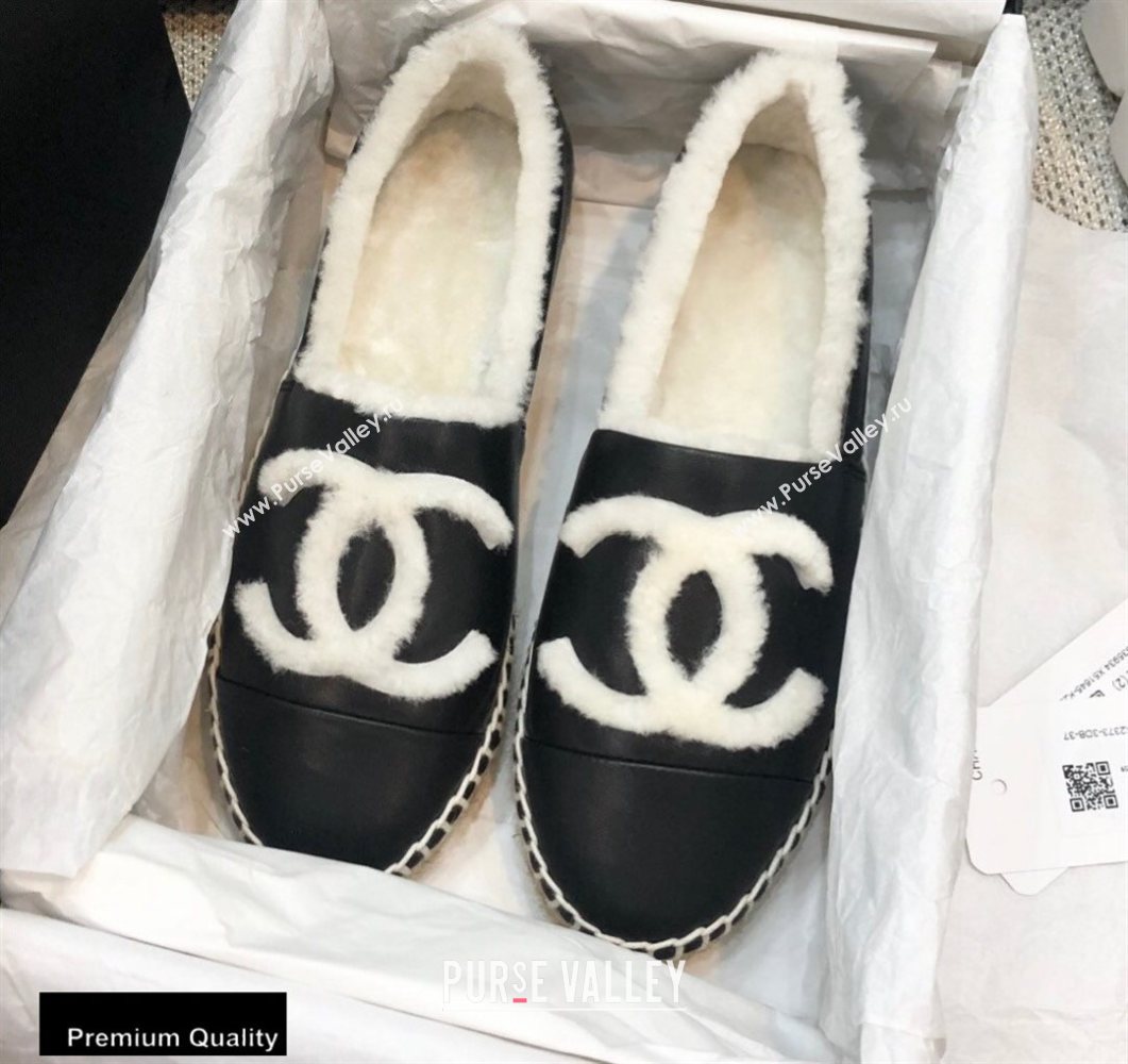 Chanel Shearling Fur Lining CC Logo Espadrilles Black 2020 (kewei-20091201)