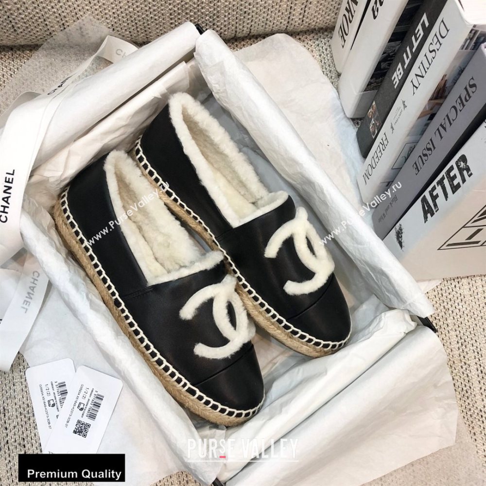 Chanel Shearling Fur Lining CC Logo Espadrilles Black 2020 (kewei-20091201)