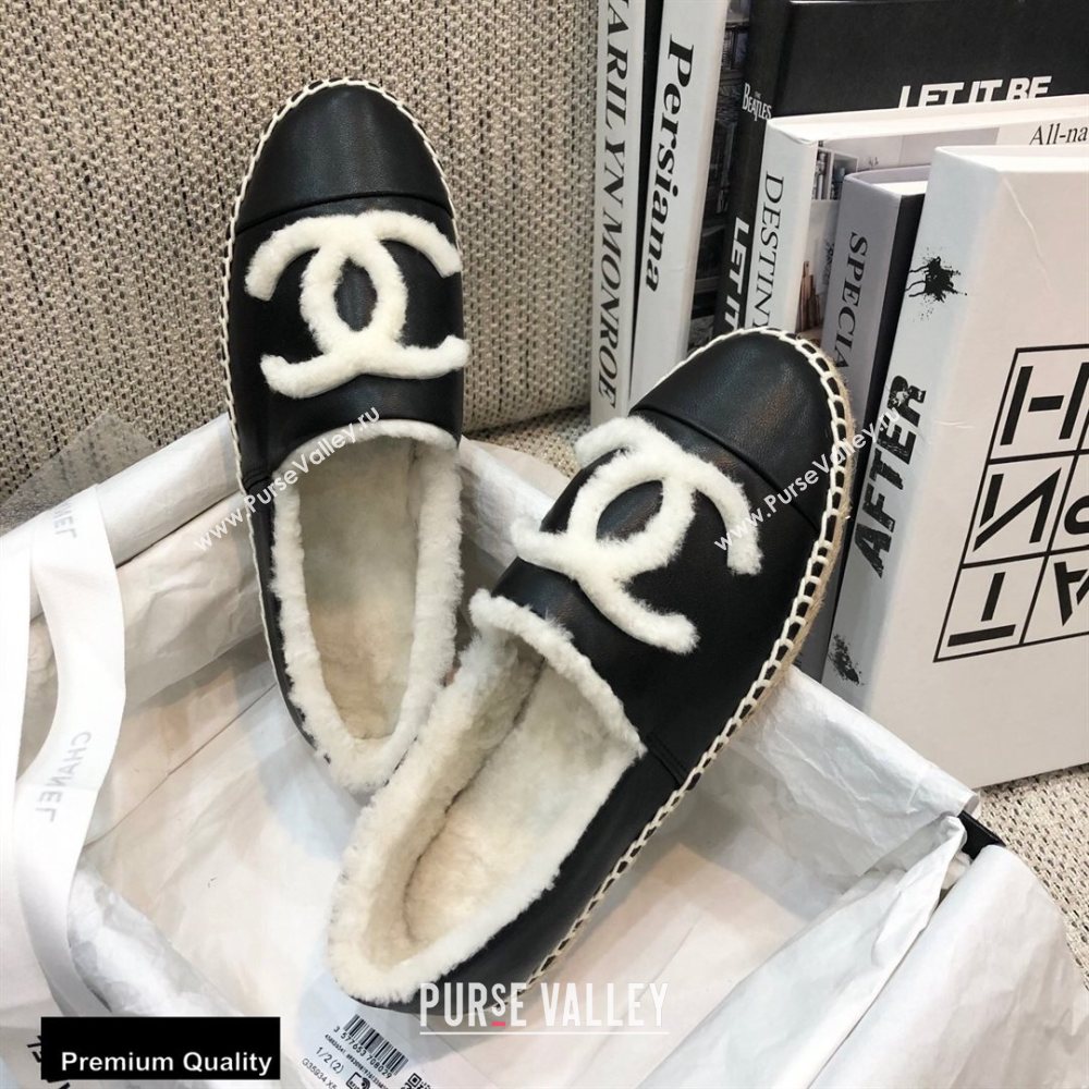 Chanel Shearling Fur Lining CC Logo Espadrilles Black 2020 (kewei-20091201)