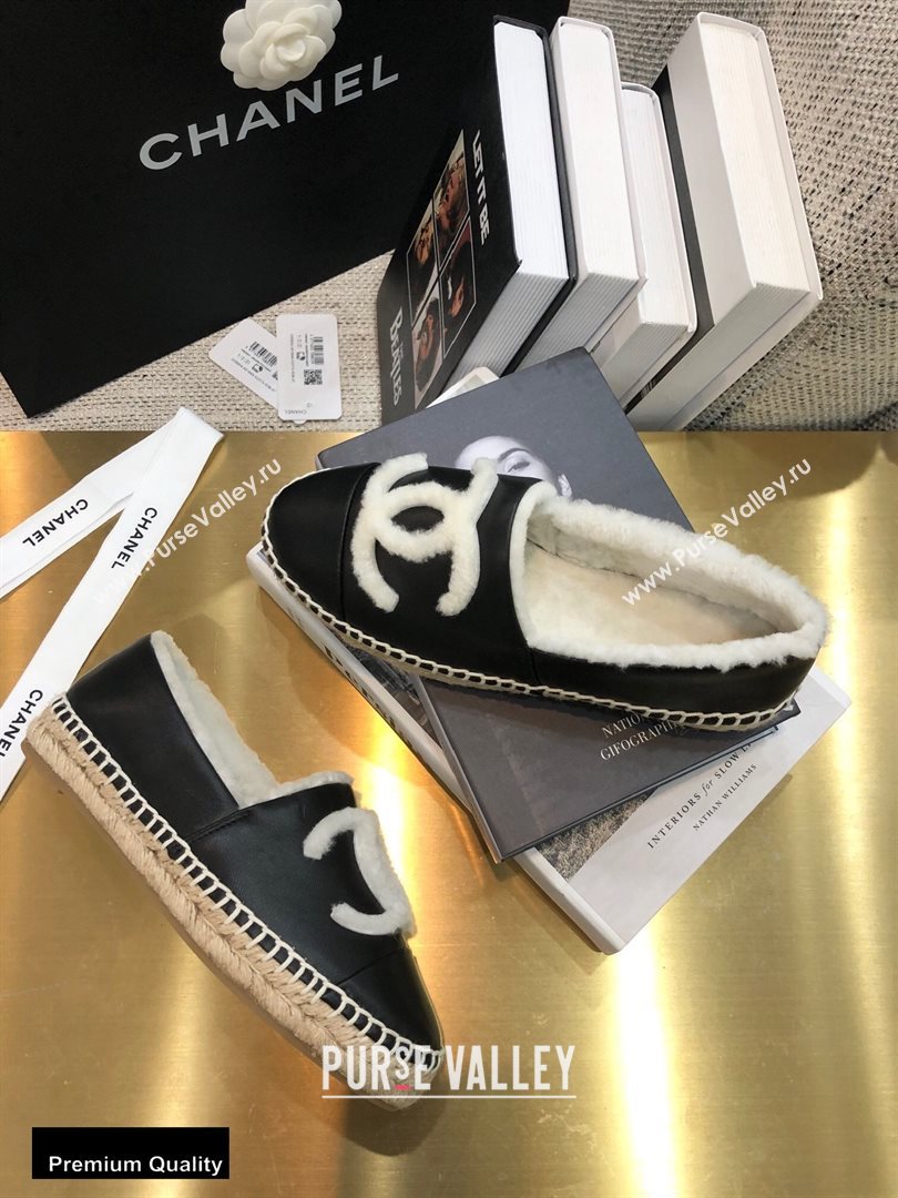 Chanel Shearling Fur Lining CC Logo Espadrilles Black 2020 (kewei-20091201)