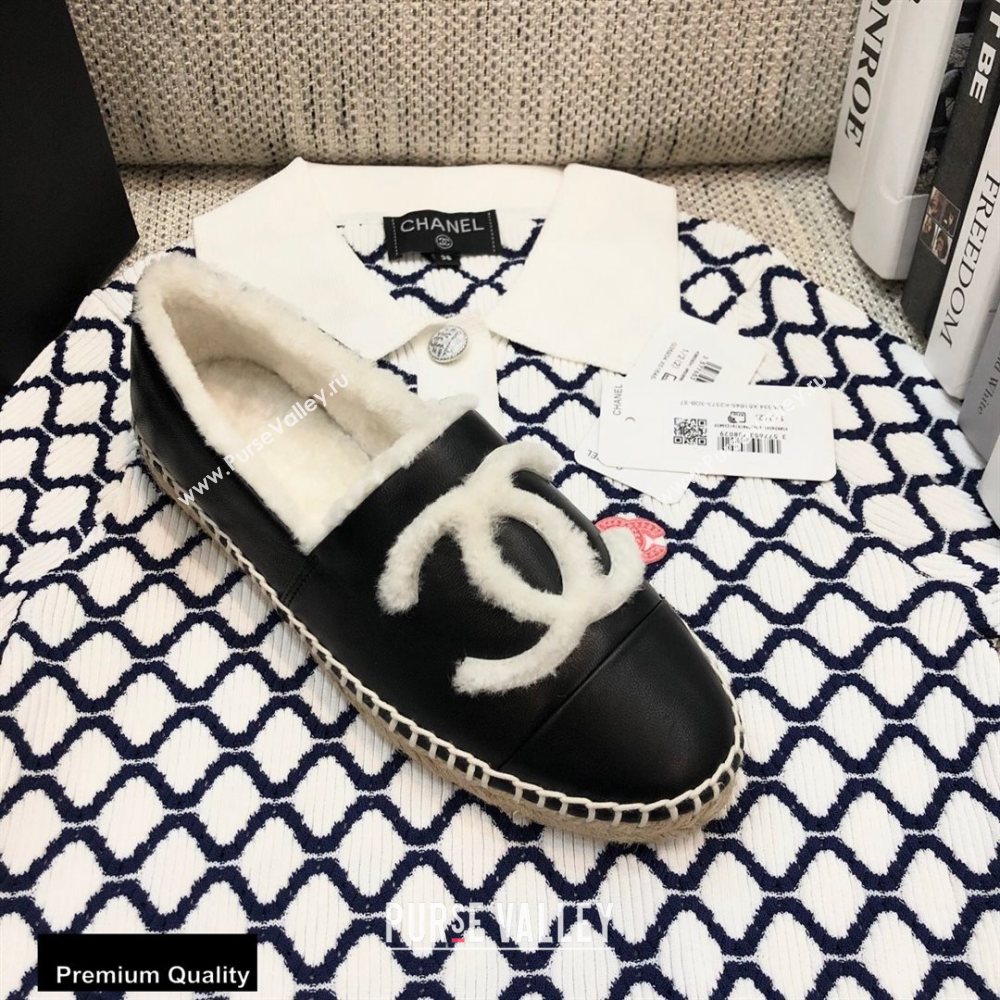 Chanel Shearling Fur Lining CC Logo Espadrilles Black 2020 (kewei-20091201)