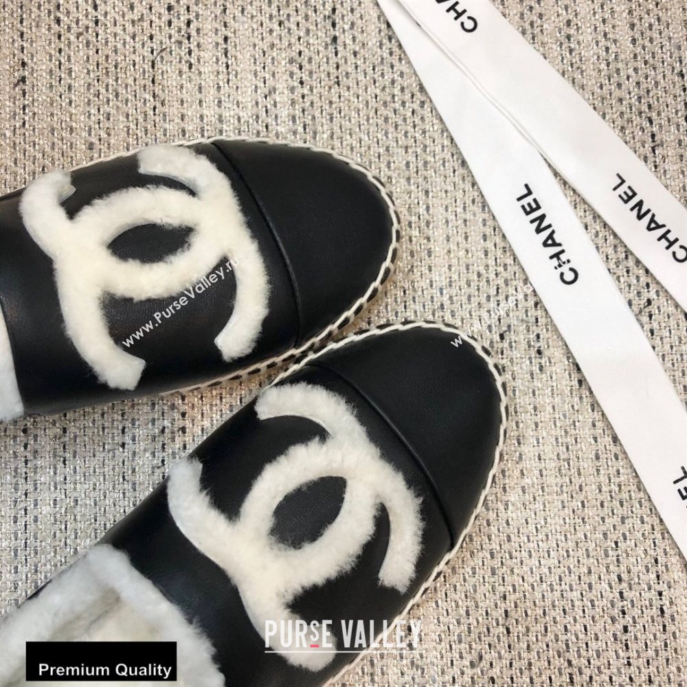 Chanel Shearling Fur Lining CC Logo Espadrilles Black 2020 (kewei-20091201)