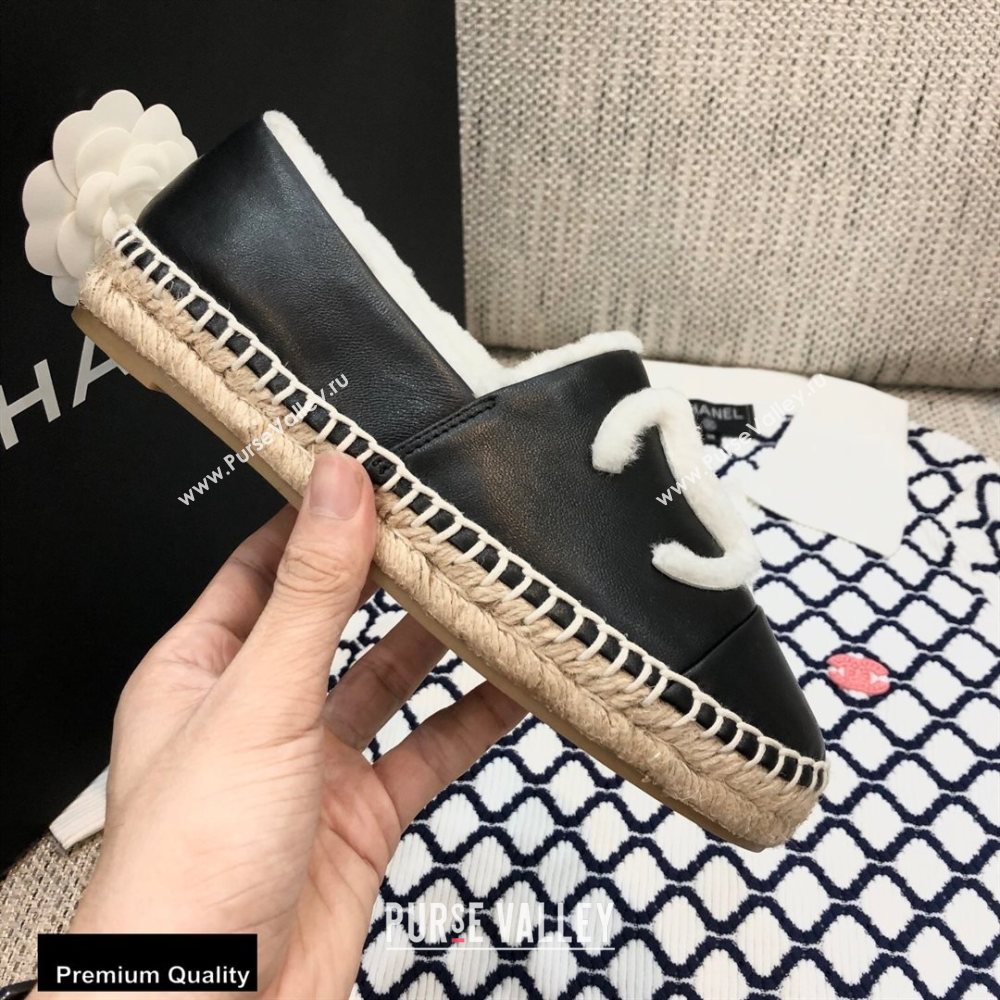 Chanel Shearling Fur Lining CC Logo Espadrilles Black 2020 (kewei-20091201)