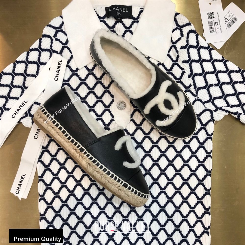 Chanel Shearling Fur Lining CC Logo Espadrilles Black 2020 (kewei-20091201)
