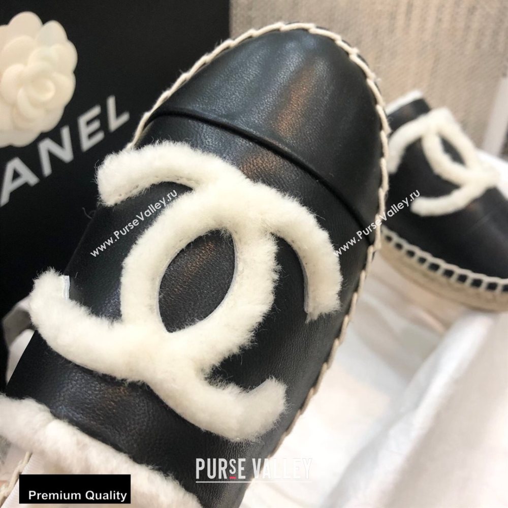 Chanel Shearling Fur Lining CC Logo Espadrilles Mules Black 2020 (kewei-20091208)