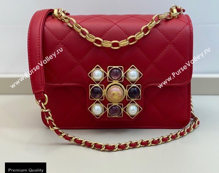 Chanel Lambskin with Onyx and Pearls Mini Flap Bag AS1889 Red 2020 (smjd-20091726)