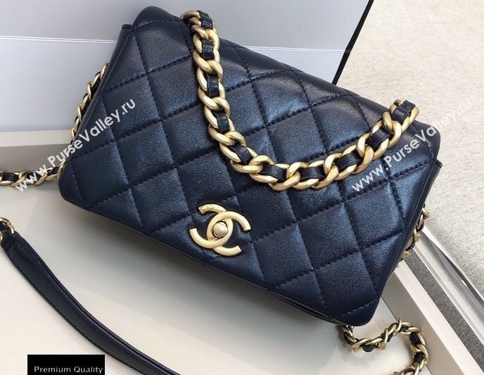 Chanel Shiny Lambskin Small Flap Bag AS1895 Navy Blue 2020 (smjd-20091738)