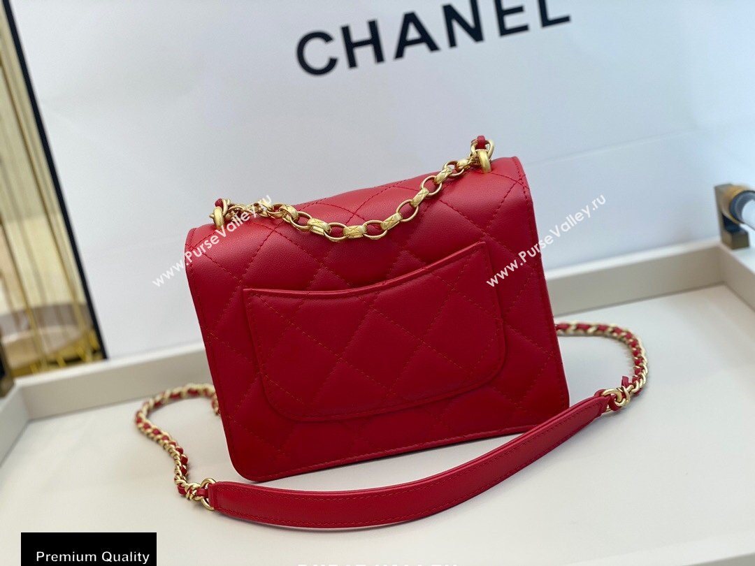 Chanel Lambskin with Onyx and Pearls Mini Flap Bag AS1889 Red 2020 (smjd-20091726)