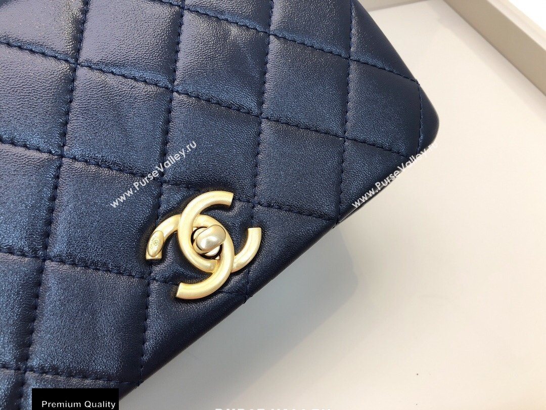 Chanel Shiny Lambskin Small Flap Bag AS1895 Navy Blue 2020 (smjd-20091738)