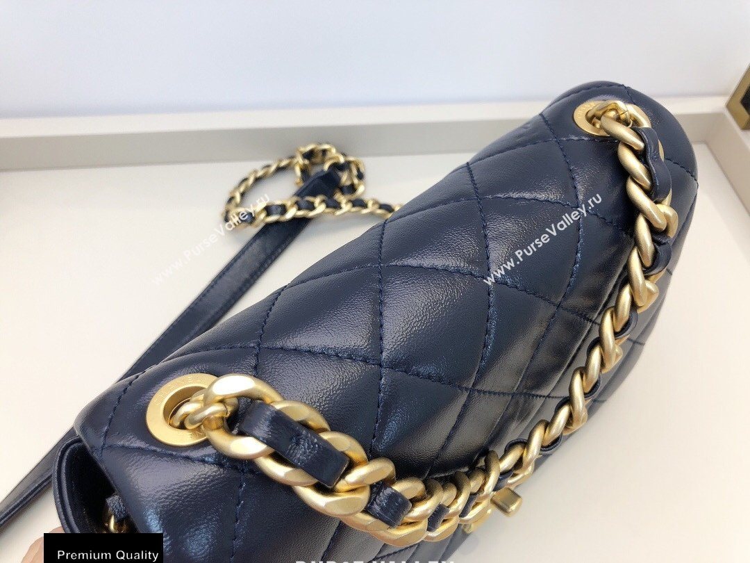 Chanel Shiny Lambskin Small Flap Bag AS1895 Navy Blue 2020 (smjd-20091738)