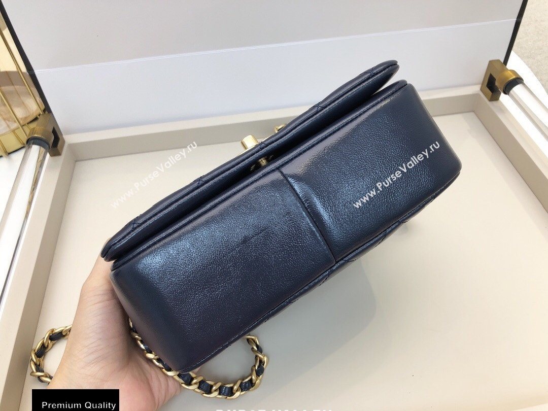 Chanel Shiny Lambskin Small Flap Bag AS1895 Navy Blue 2020 (smjd-20091738)