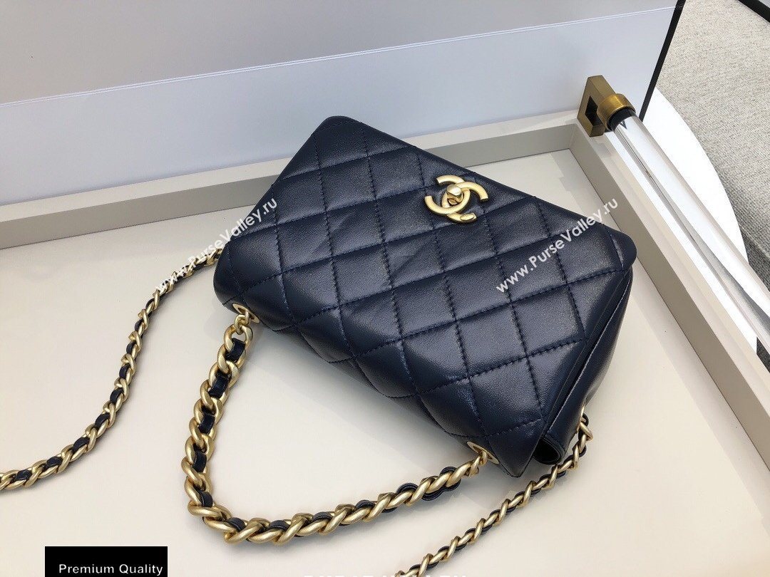 Chanel Shiny Lambskin Small Flap Bag AS1895 Navy Blue 2020 (smjd-20091738)