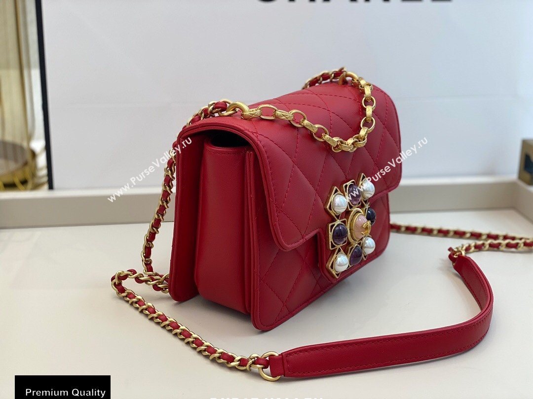 Chanel Lambskin with Onyx and Pearls Mini Flap Bag AS1889 Red 2020 (smjd-20091726)