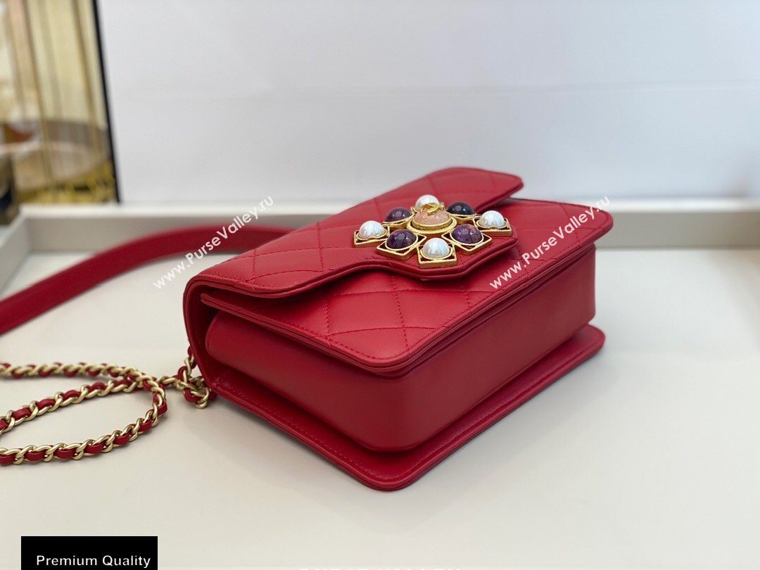 Chanel Lambskin with Onyx and Pearls Mini Flap Bag AS1889 Red 2020 (smjd-20091726)