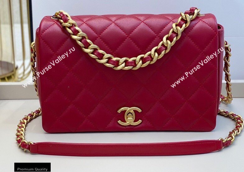 Chanel Shiny Lambskin Flap Bag AS1977 Red 2020 (smjd-20091733)