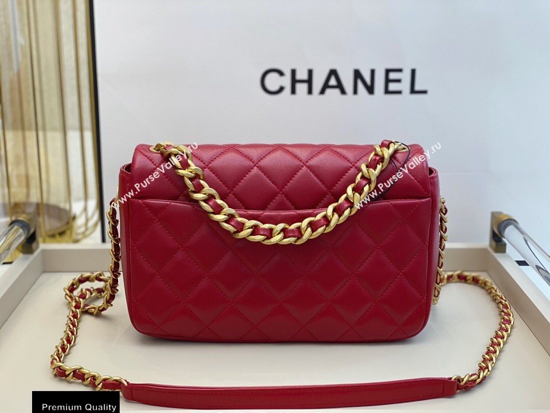 Chanel Shiny Lambskin Flap Bag AS1977 Red 2020 (smjd-20091733)