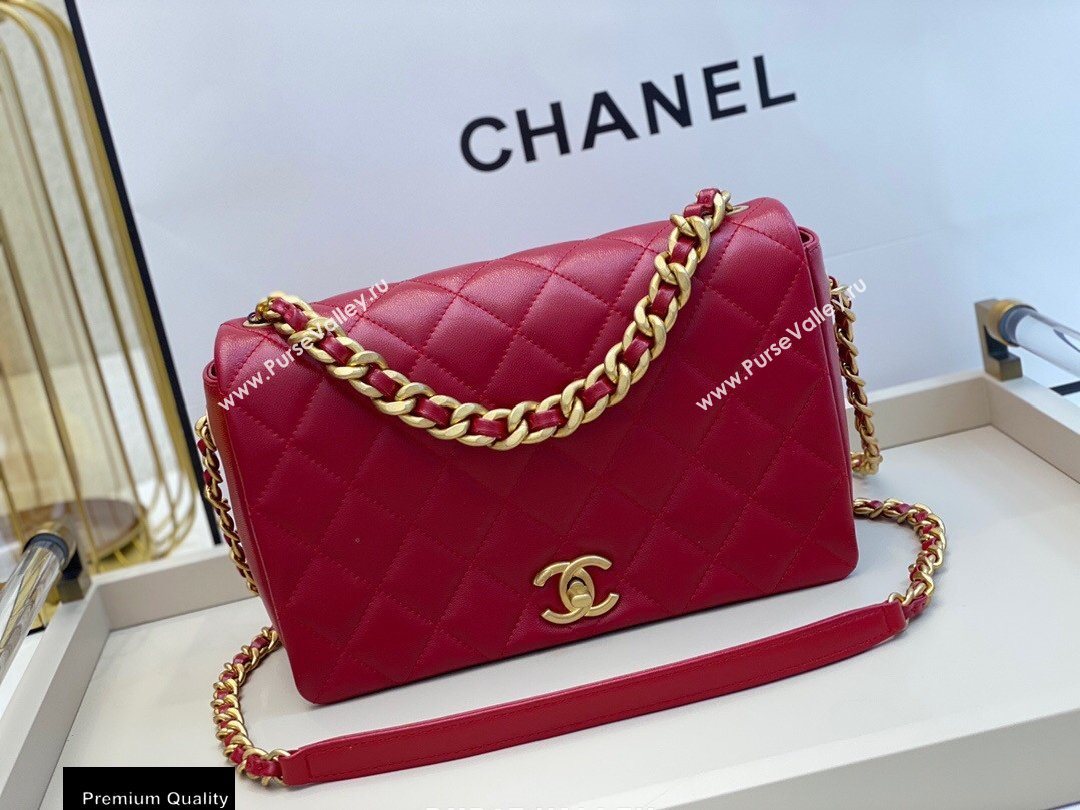 Chanel Shiny Lambskin Flap Bag AS1977 Red 2020 (smjd-20091733)