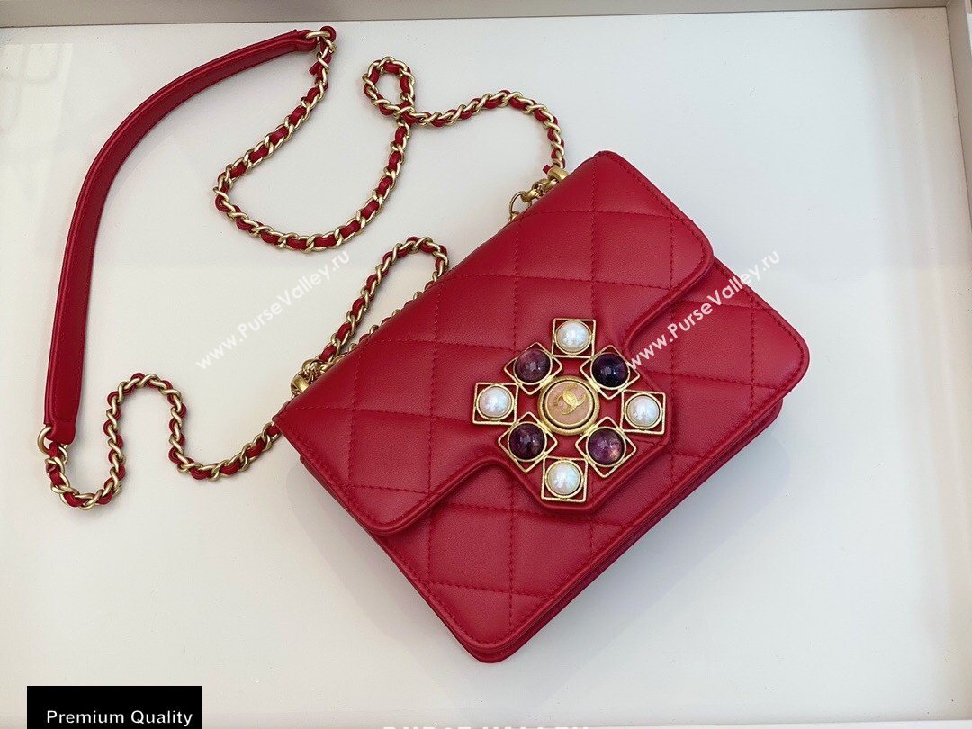 Chanel Lambskin with Onyx and Pearls Mini Flap Bag AS1889 Red 2020 (smjd-20091726)