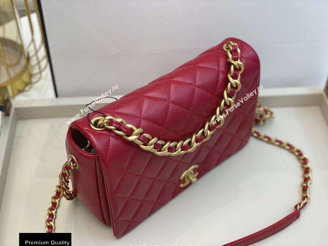 Chanel Shiny Lambskin Flap Bag AS1977 Red 2020 (smjd-20091733)