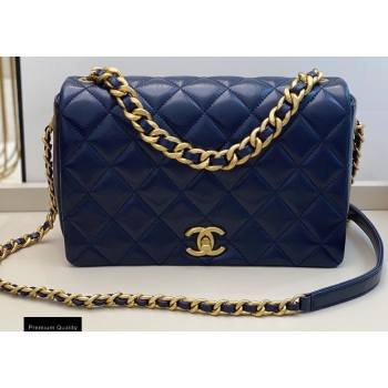 Chanel Shiny Lambskin Flap Bag AS1977 Navy Blue 2020 (smjd-20091734)